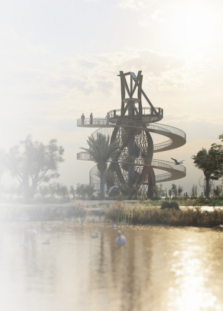 Steel Columns and Solar Panels Enhancing Eco-Friendly Observation in Abu Dhabi