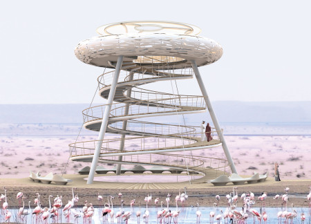 Elevated Observation Point Crafted from Galvanized Steel and Solid Wood