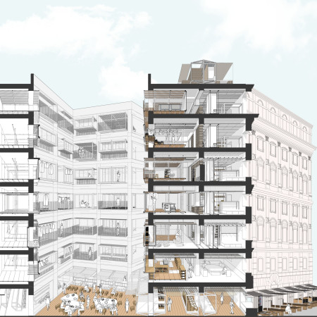 A Vibrant Urban Hub Combining Modular Architecture and Charred Wooden Skin