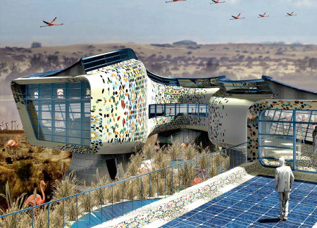 Terrazzo-Clad Observation Deck with Solar-Powered Walkways in Wetland Habitat