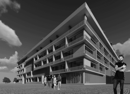 Transformable Glass Cubes on Tiber Banks with Prefabricated Wood Panels