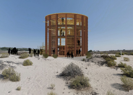 Perforated Adobe Walls and Telescopic Views in a Circular Observation Space