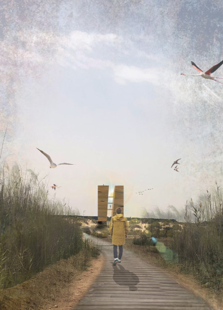 Rammed Earth Observation Structure with Diagonal Openings in Wetland Reserve