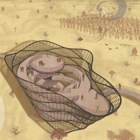 Hexagonal Mesh and Steel Structure Enhancing Biodiversity in a Wetland Observation Tower