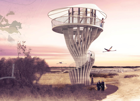 Spiral Observation Point with 3d Printed Concrete and Wood Composite