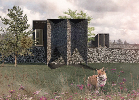 Reflective Pools and Burnt Larch Create a Communal Retreat