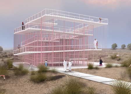 Layered Pink Ropes Define Accessible Observatory Tower