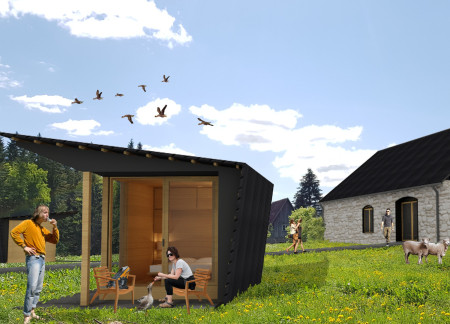 Stone Barn Integration with Wooden Cabins and Tea Production on Lake Bezdibenė