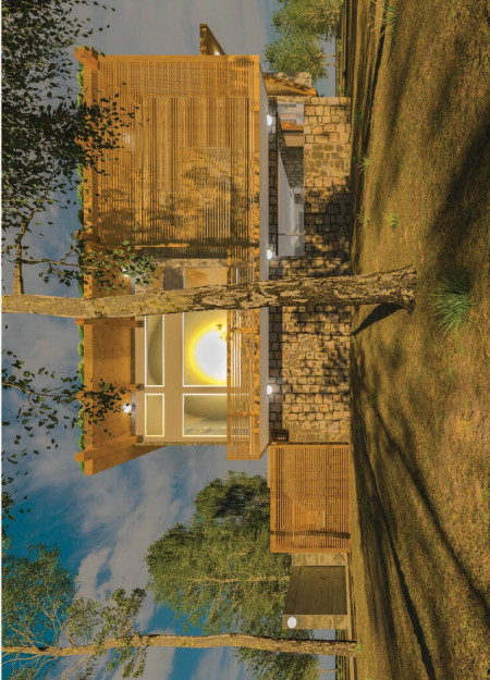 Angular Wood Forms Embracing Nature in a Tea-Focused Retreat