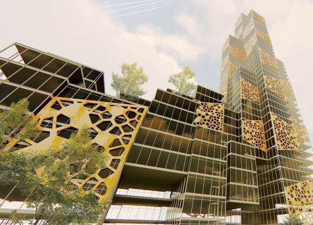 Corten Steel Facade with Integrated Sky Farming for Urban Resilience