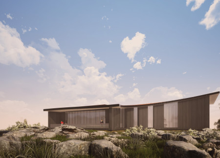 Carbonized Wood Cantilever Above Lake Views with Family Spaces