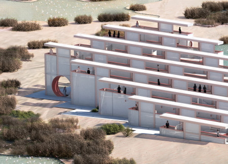 Perforated Metal Screens and Natural Wood Ramps Enhancing Wetland Observation Experience