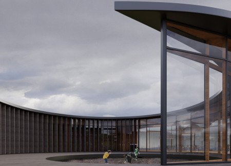 Panoramic Visitor Center with Wooden Lamellas Embracing Natural Landscapes