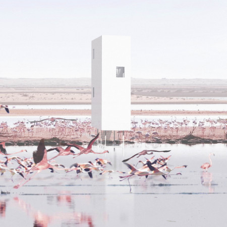 Elevated Observation Platform with Reflective Walls and Perforated Steel Floors