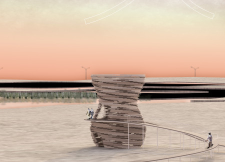 Layered Observation Tower with Engineered Wood and Natural Airflow