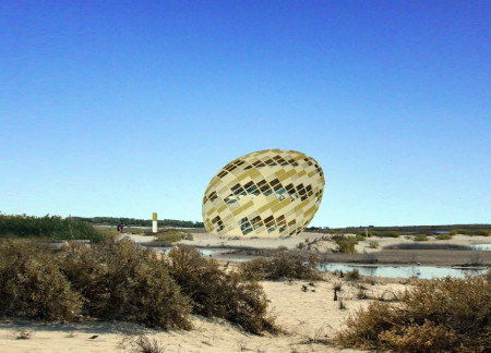 Natural Light Through Perforated Wood Fiber Panels in a Steel Observation Structure