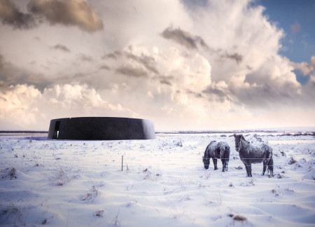 Black Stone and Natural Wool Structure Embracing Geological Narratives