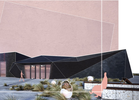 Natural Slate and CLT Integration Elevates Community Space Amidst Volcanic Landscapes