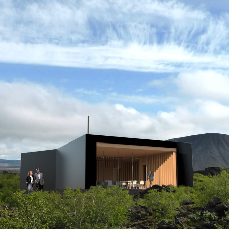 Skylight-Enhanced Shelter with Thermal Mass Walls in Volcanic Landscape