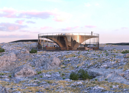 Panoramic Centre Featuring Prestressed Concrete and Green Roof Integration