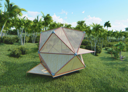 Foldable Spaces Crafted with Recycled Canvas and Bamboo Sticks