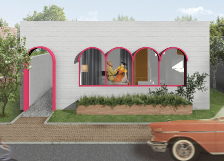 Compact Core Residence with Sustainable Design and Arched Facade