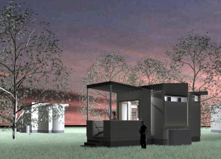 Pivoting Spaces with Millwork Elements and Rainwater Features in a Compact Microhome