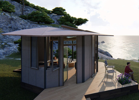 Octagonal Base with Reused Materials for Small Living Solutions