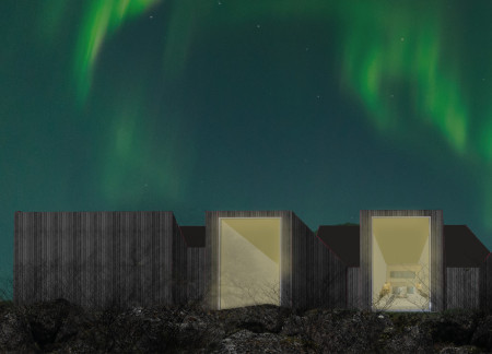 Burnt Wood Cottages Framing Uninterrupted Aurora Views in Iceland