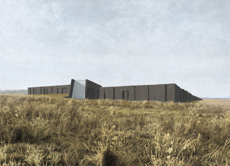 Glass Lobby and Monolithic Walls Embrace Volcanic Landscape