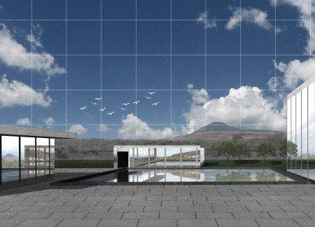 Lava Rock Paths and Ice Skating Rink in a Flexible Community Hub