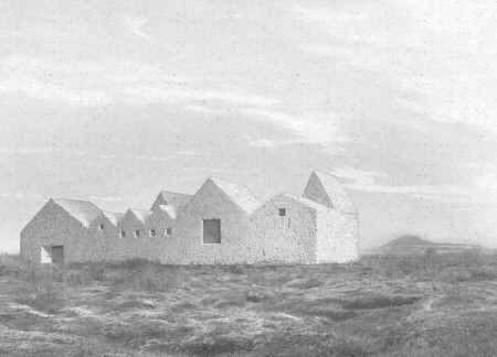 Monolithic Structure with Volcanic Elements Overlooking a Scenic Crater