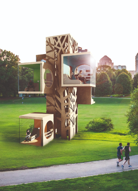 Reading Rooms Surrounded by Double-Glazed Glass in a Flexible Space for Contemplation