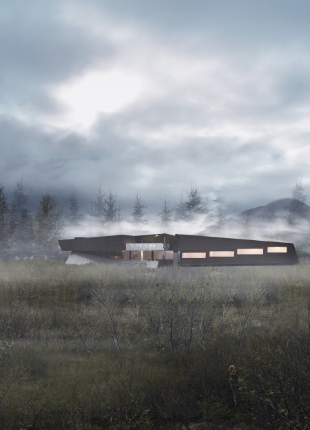 Flowing Concrete Forms with Expansive Glazing Amid Birch Forests