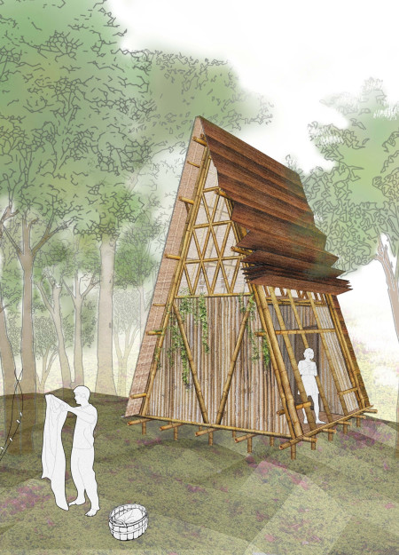 Bamboo Shelter with Adjustable Roof for Tropical Research