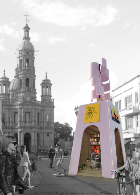 Pink Polycarbonate Facade with Integrated Windmill for Community Exploration