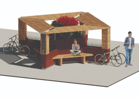 Galvanized Form and Natural Wood Create a Community Reading Haven