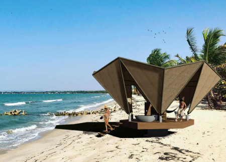 Central Opening and Wayuu Fabric in a Community-Focused Shelter