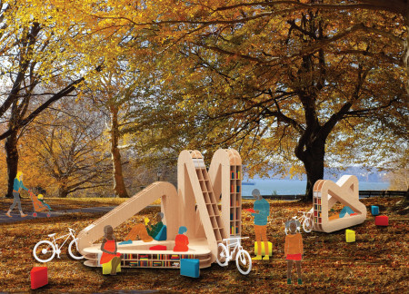 Triangular Reading Rooms with Modular Plywood and Flexible Foam Seating