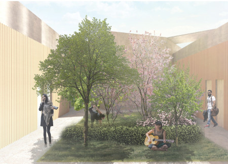 Geothermal Retreat with Concrete Interlocking Forms and Scenic Lake Views