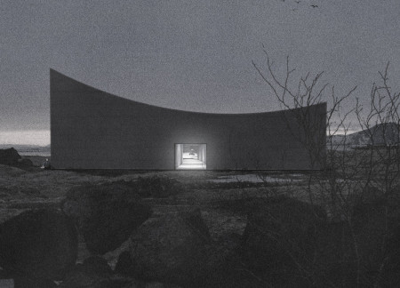 Grounded Concrete Form Embracing Views of Hverfjall