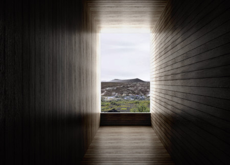 Warm-Colored Concrete and Shallow Water Feature in a Geothermal Landscape Museum