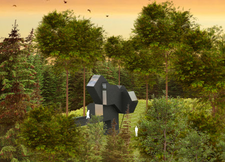 Carbonized Wood Retreat Integrated into Valdivian Forest