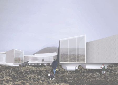 Lava Stone Structure Embracing Auditory Caves in Icelandic Landscape