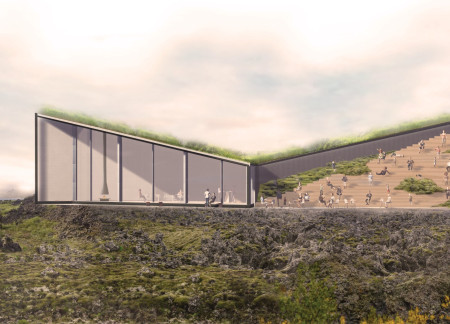 Fractured Planes of Lava Rock and Concrete in an Icelandic Visitor Center