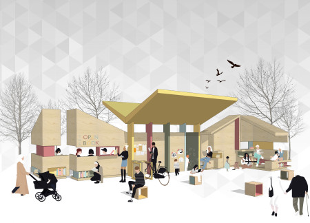 Modular Community Space Featuring Recycled Marine Plywood and Open Roof Design