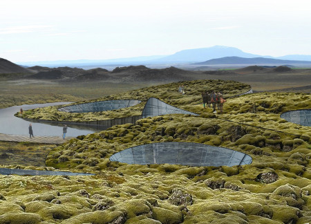 Reflective Ponds and Insulated Glass Anchor a Volcanic-Inspired Museum and Office Complex