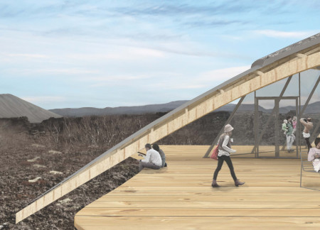 Timber Enclosure with Straw Bale Walls in Lava Field Landscape
