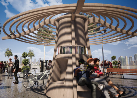 Rotating Library of Cross-Laminated Timber in a Green Urban Space