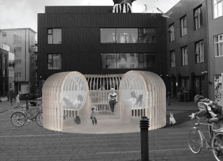 Plexiglass Shelves and Plywood Structuring for a Community Reading Space